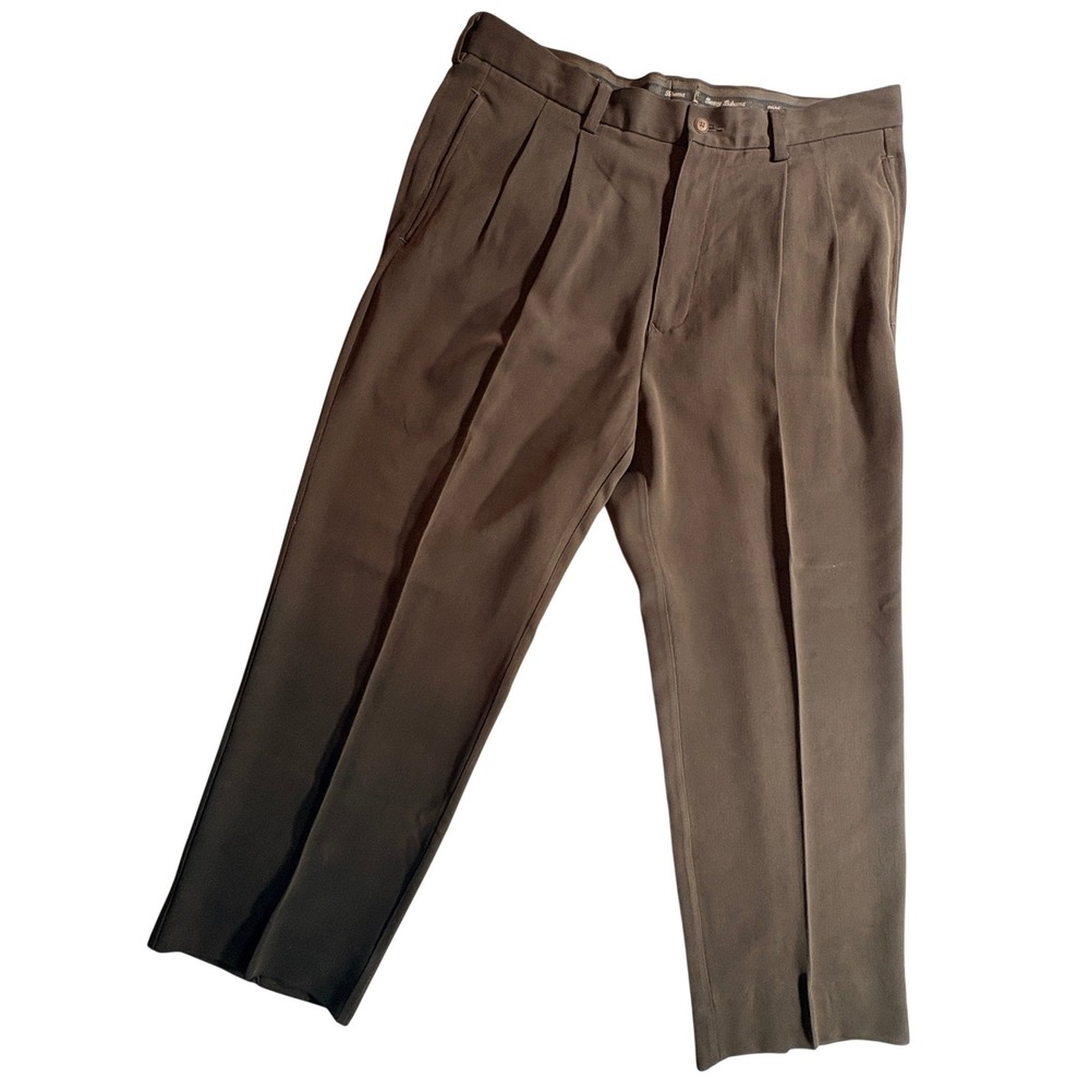 Tommy Bahama Dress Pants Mens 34 Brown 100% Silk Pleated Straight Leg Trousers